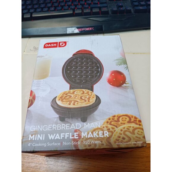 *NEW* Dash Mini 4 inch Red ginger bread man Waffle Maker Electric - Picture 2 of 5